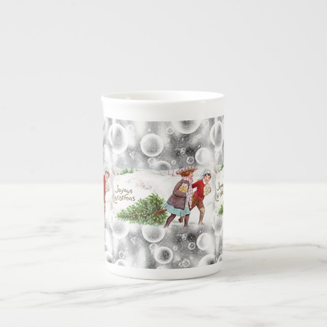 Christmas Mug, Christmas Vintage Bone China Mug (Front)
