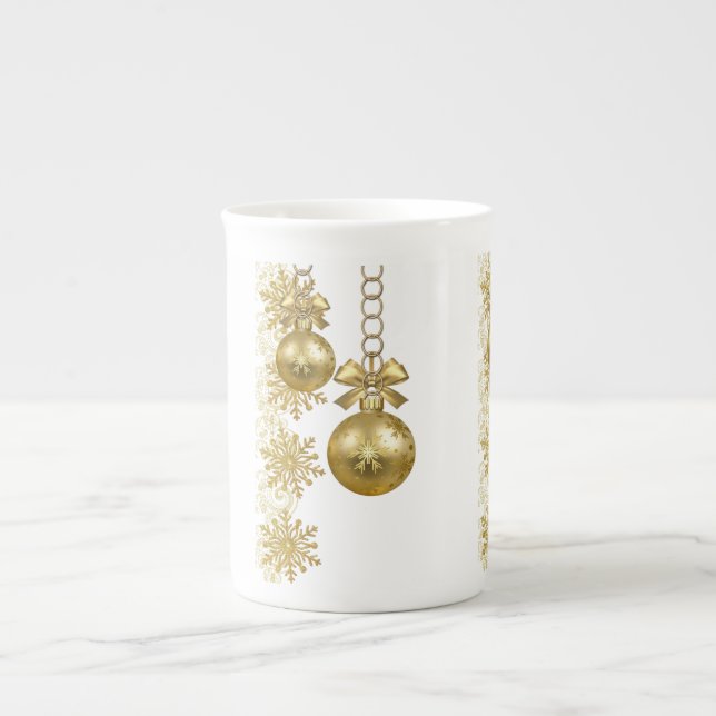 Christmas Mug, Gold Balls Bone China Mug (Front)
