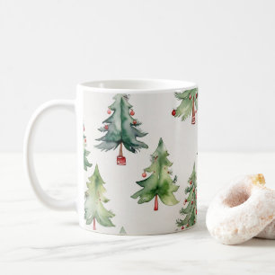 Christmas Mug Green Watercolour Fir Trees