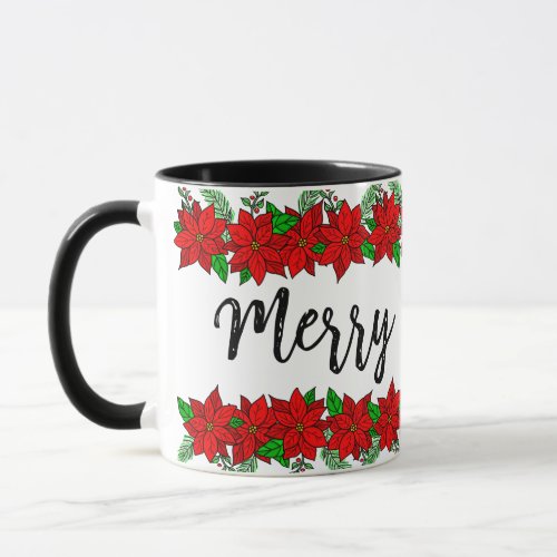 Christmas Mug  Merry and Bright Pine and Berries