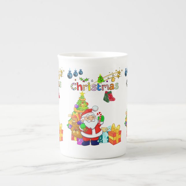 Christmas Mug, Merry Christmas, Santa Bone China Mug (Front)