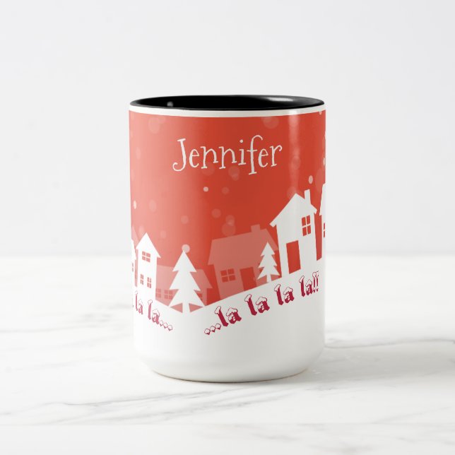 Christmas Mug, Red & White, Name Two-Tone Coffee Mug (Center)