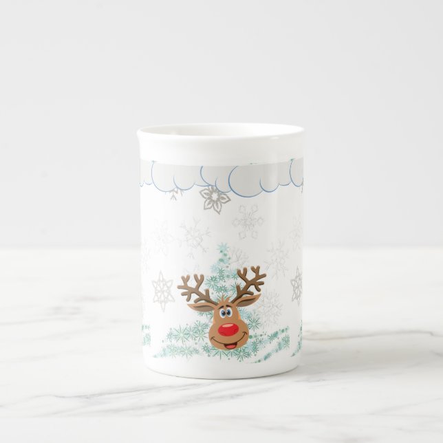 Christmas Mug, Reindeer Bone China Mug (Front)
