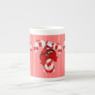 Christmas Mug, Santa, Candy Cane Bone China Mug