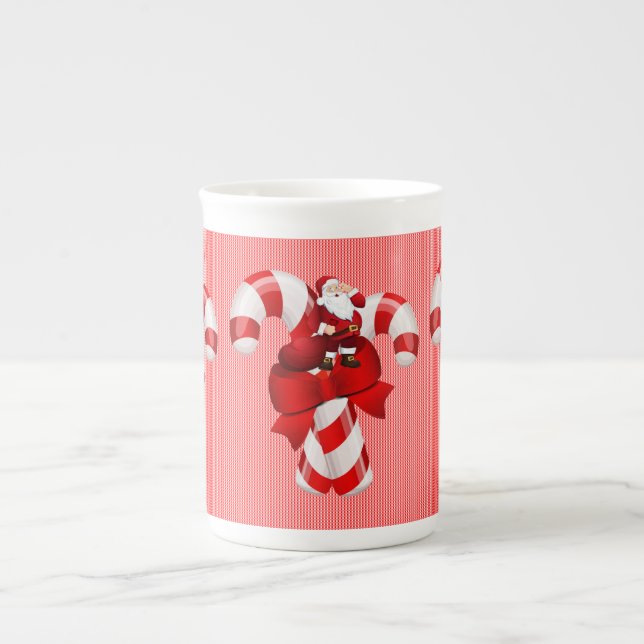 Christmas Mug, Santa, Candy Cane Bone China Mug (Front)