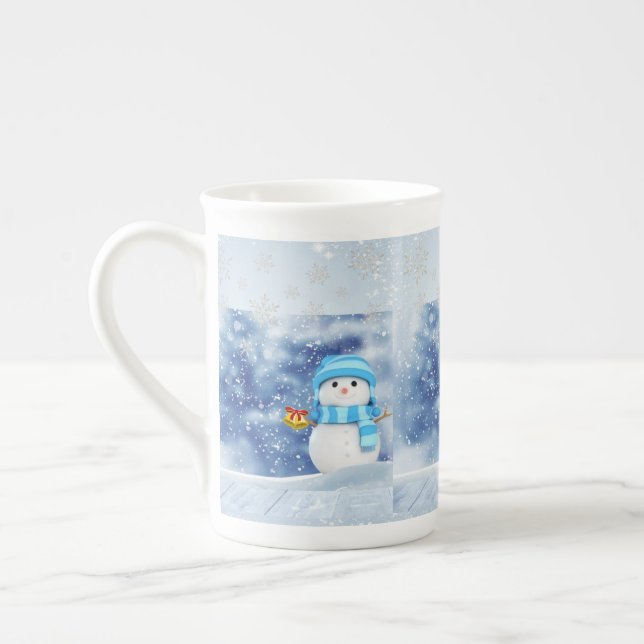 Christmas Mug, Snowman, Merry Christmas Bone China Mug (Left)