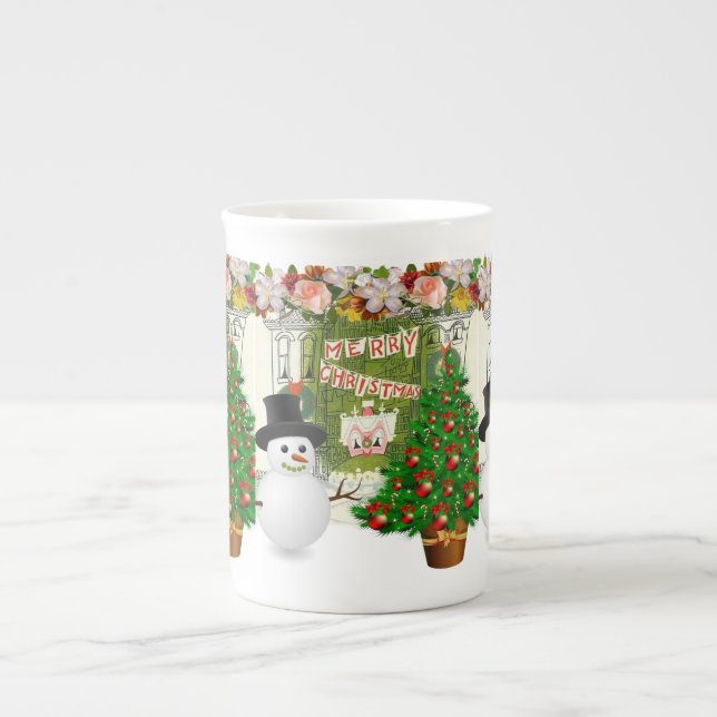 Christmas Mug, Snowman, Merry Christmas Bone China Mug (Front)