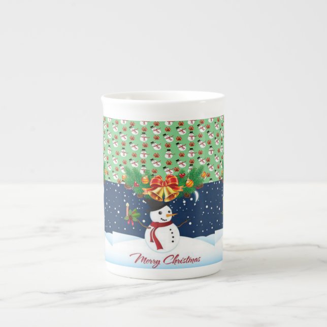 Christmas Mug, Snowman, Merry Christmas Bone China Mug (Front)