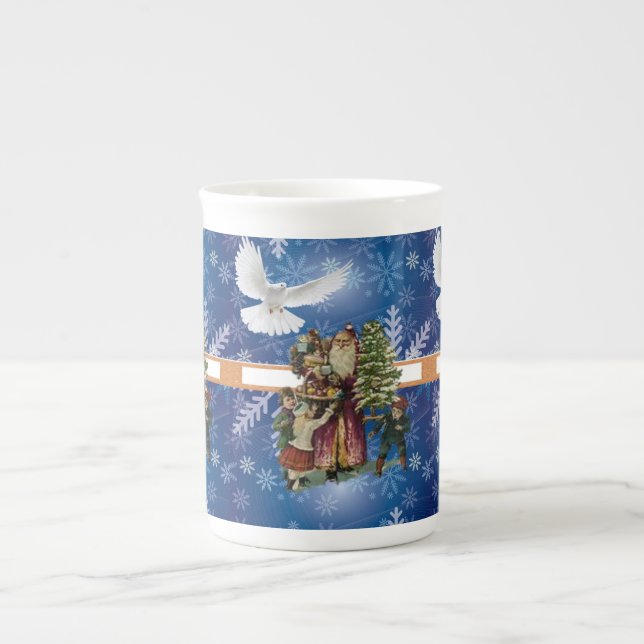 Christmas Mug, Vintage Dove Bone China Mug (Front)