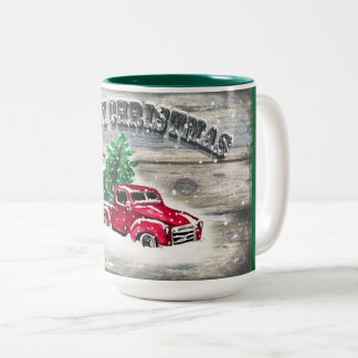 CHRISTMAS MUG VINTAGE RED TRUCK