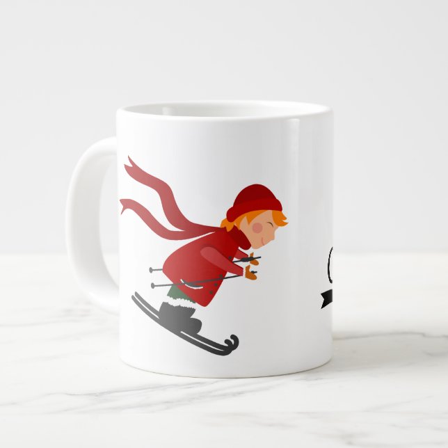 Christmas Mug with Child Skiing Art (Front Left)