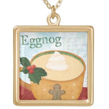 Christmas Mug With Eggnog Gold Plated Necklace by wildapple at Zazzle