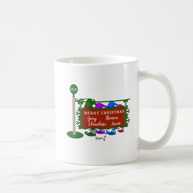 Christmas Mug with Family Names Elves Sign (Right)