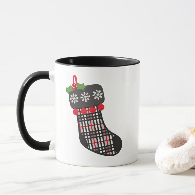 Christmas Mug with Plaid Stocking (With Donut)