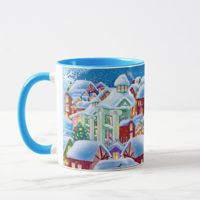 christmas mug with snow-covered houses (Left)