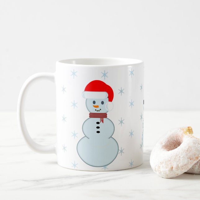 Christmas Mug with three snowmen (With Donut)