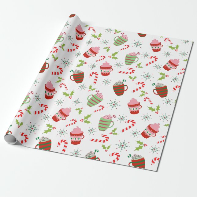 Christmas Mugs Wrapping Paper (Unrolled)