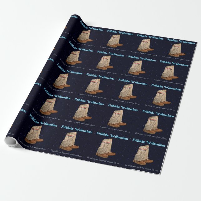 Christmas Mukluks Wrapping Paper (Unrolled)