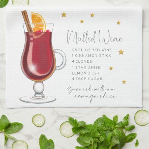 Christmas Mulled Wine Recipe Winter Watercolor Kitchen Towel