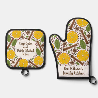 Christmas mulled wine spicy oven mitt & pot holder set