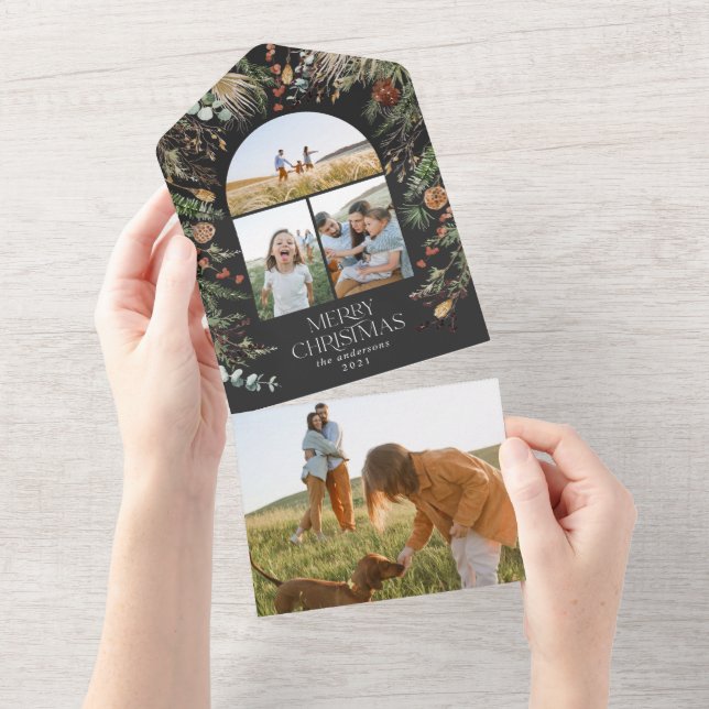 Christmas multi photo arch watercolor botanical all in one invitation (Tearaway)