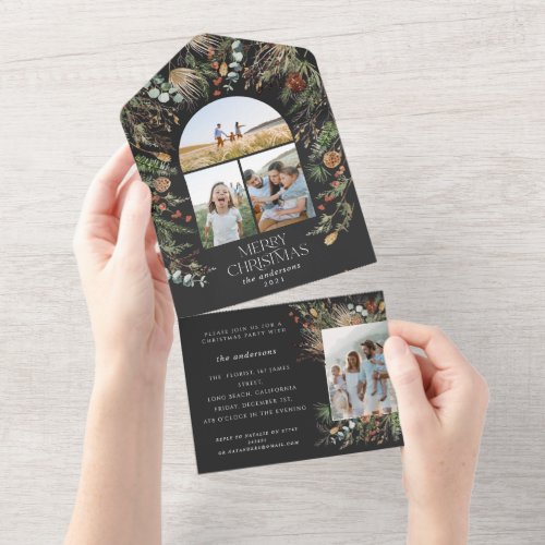 Christmas multi photo arch watercolor botanical  all in one invitation