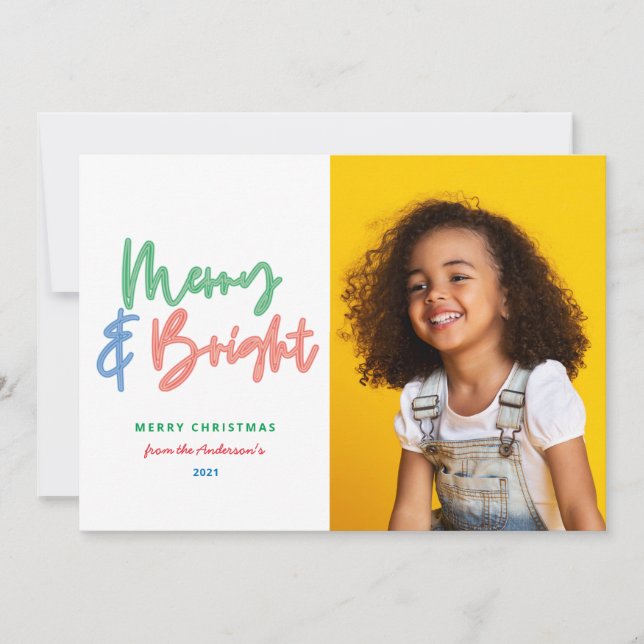 Christmas multi photo bright modern colorful neon announcement (Front)