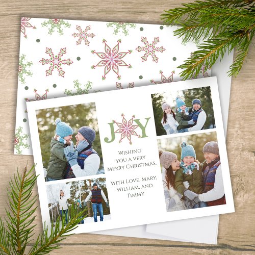 Christmas Multi Photo Cute Snowflake Typography  Holiday Card