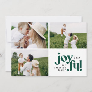 Christmas multi photo modern green typography holiday card