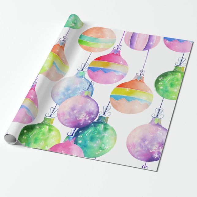 Christmas Multicolor Balls Ornaments Wrapping Paper (Unrolled)