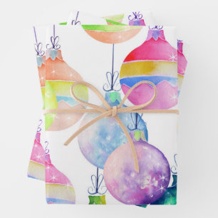 Christmas Multicolor Balls Ornaments Wrapping Paper Sheets