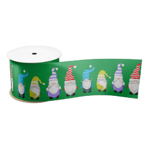 Christmas Multicolor Gnome Satin Ribbon