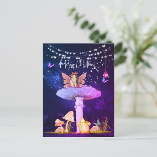 Christmas Mushroom Fantasy Fairy Stars Purple Postcard