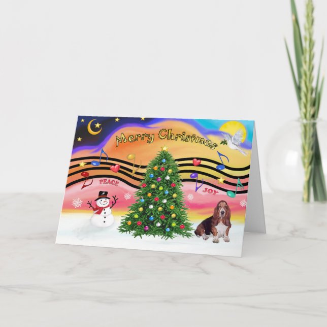 Christmas Music 2 - Basset Hound Holiday Card (Front)