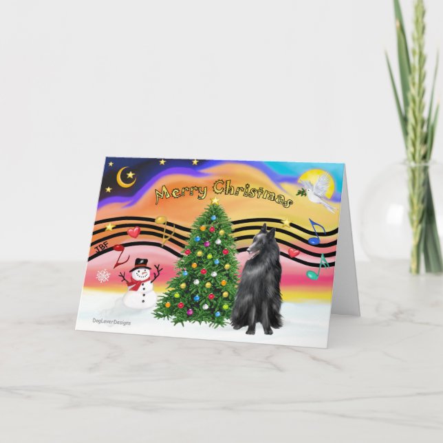 Christmas Music 2 - Belgian Sheepdog Holiday Card (Front)