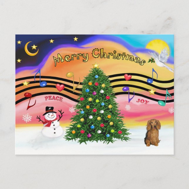 Christmas Music 2 - Dachshund (long haired sable) Holiday Postcard (Front)