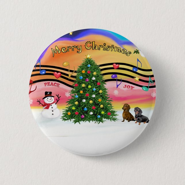 Christmas Music 2 - Dachshunds (two) Button (Front)
