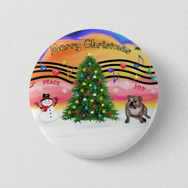 Christmas Music 2 - Engilsh Bulldog (brindle 4) Pinback Button (Front)