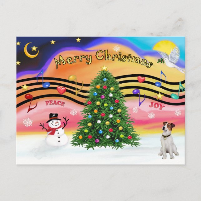 Christmas Music 2 - Jack Russell Terrier 1 Holiday Postcard (Front)