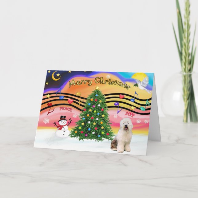 Christmas Music 2 - Old English Sheepdog 3 Holiday Card (Front)