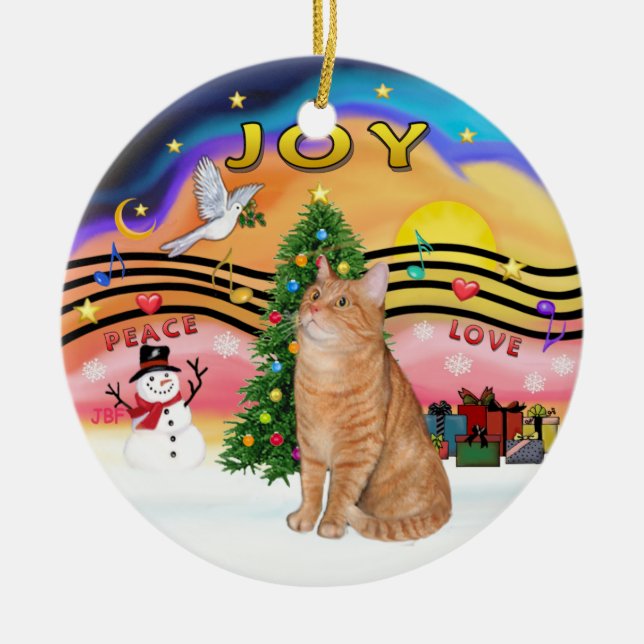Christmas Music 2 - Orange tabby cat 40 Ceramic Ornament (Front)