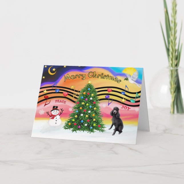 Christmas Music 2 - Poodle (black Standard) Holiday Card (Front)