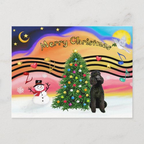 Christmas Music 2_Poodle_Black Standard Holiday Postcard