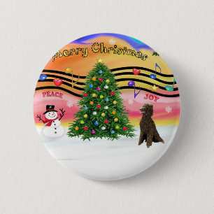 Christmas Music 2 - Poodle (Chocolate Standard) Button