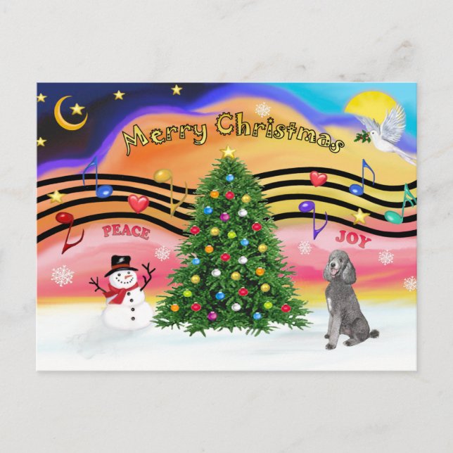Christmas Music 2 - Poodle (Silver Standard) Holiday Postcard (Front)