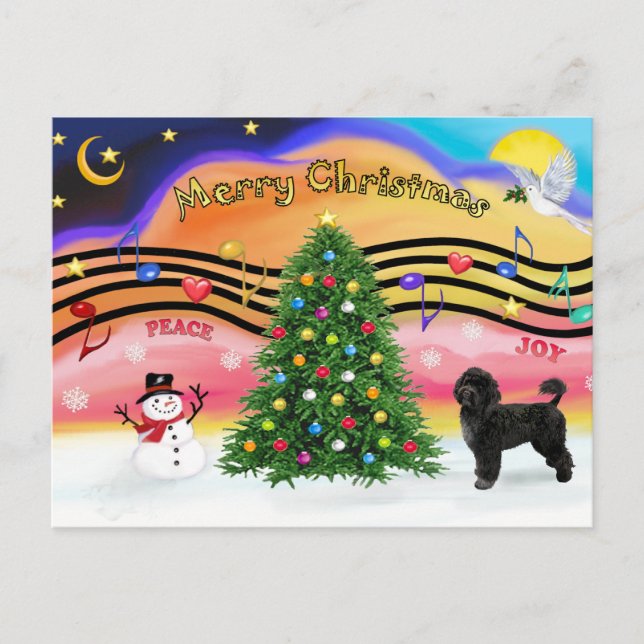 Christmas Music 2 - Portuguese Water Dog 2 Holiday Postcard (Front)