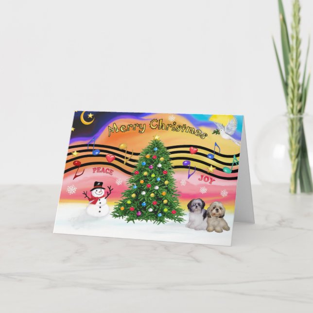 Christmas Music 2 - Shih Tzu (Pair 2) Holiday Card (Front)
