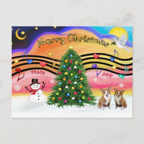 Christmas Music 2 _ Welsh Corgi 2 Pembroke Holiday Postcard