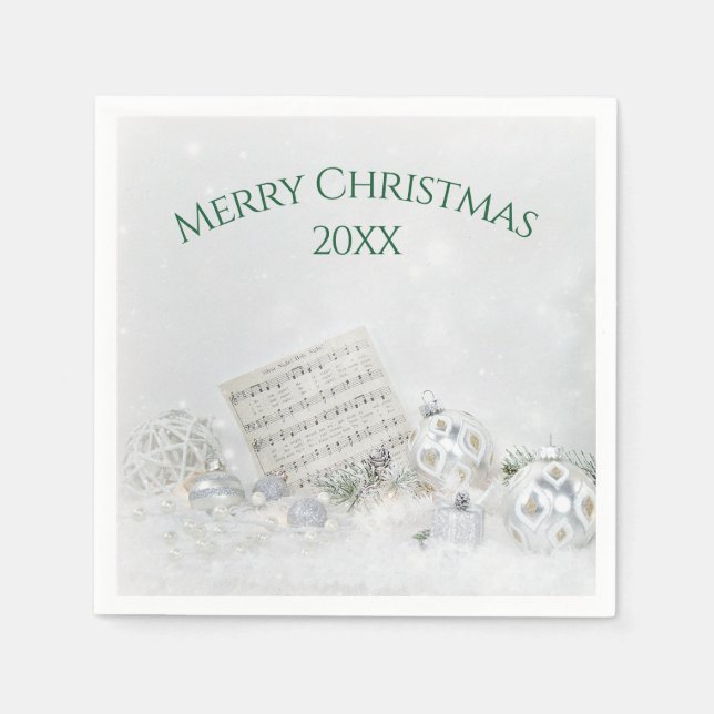 Christmas Music and Ornaments In Snow Napkins (Front)