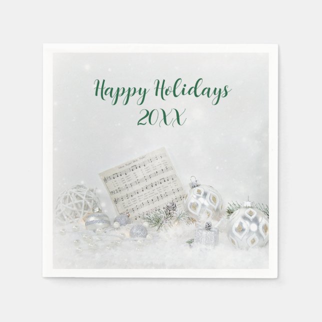 Christmas Music and Ornaments In Snow Napkins (Front)